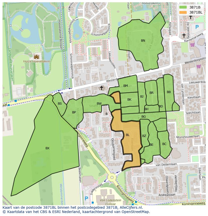 Afbeelding van het postcodegebied 3871 BL op de kaart.