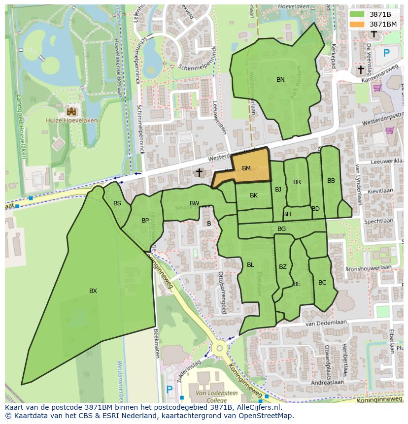 Afbeelding van het postcodegebied 3871 BM op de kaart.