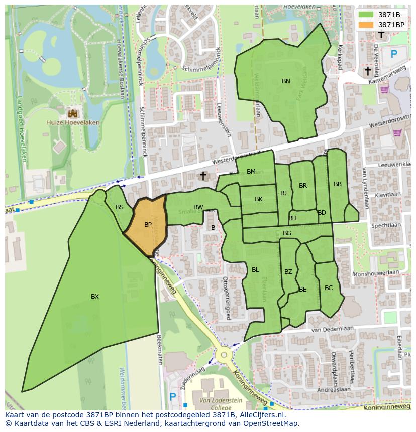 Afbeelding van het postcodegebied 3871 BP op de kaart.