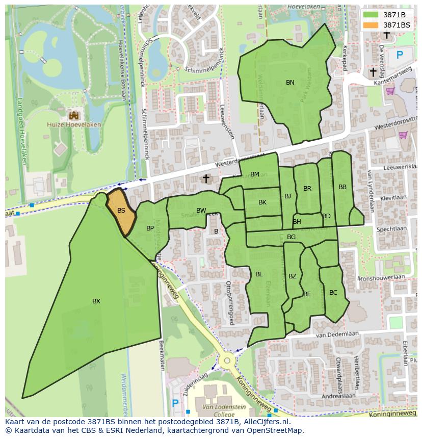 Afbeelding van het postcodegebied 3871 BS op de kaart.