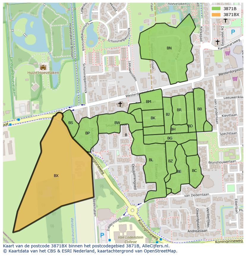 Afbeelding van het postcodegebied 3871 BX op de kaart.