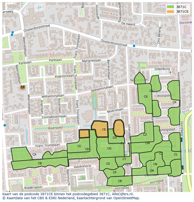 Afbeelding van het postcodegebied 3871 CE op de kaart.