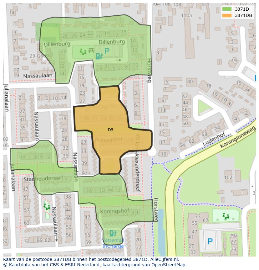Afbeelding van het postcodegebied 3871 DB op de kaart.