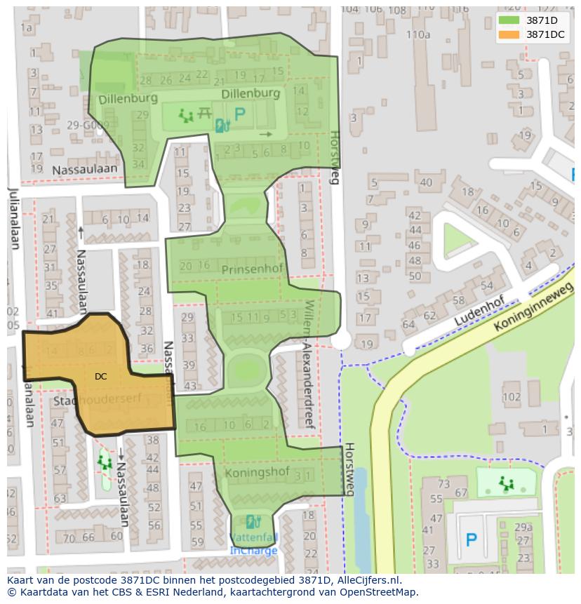 Afbeelding van het postcodegebied 3871 DC op de kaart.