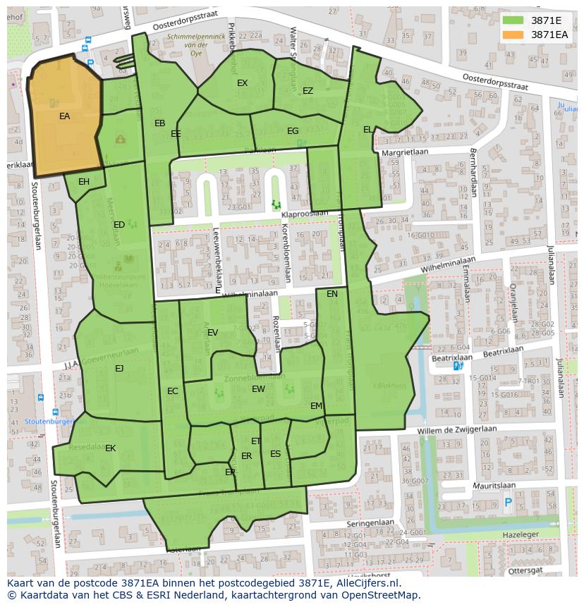 Afbeelding van het postcodegebied 3871 EA op de kaart.