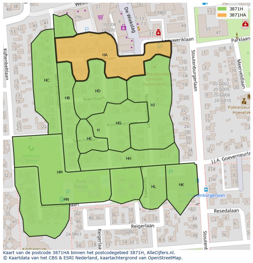 Afbeelding van het postcodegebied 3871 HA op de kaart.