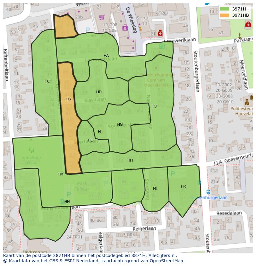 Afbeelding van het postcodegebied 3871 HB op de kaart.