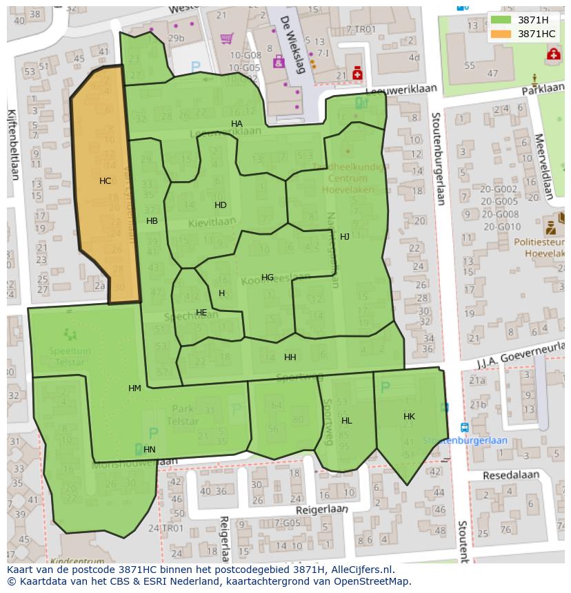 Afbeelding van het postcodegebied 3871 HC op de kaart.