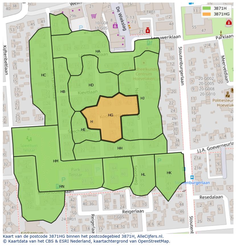 Afbeelding van het postcodegebied 3871 HG op de kaart.