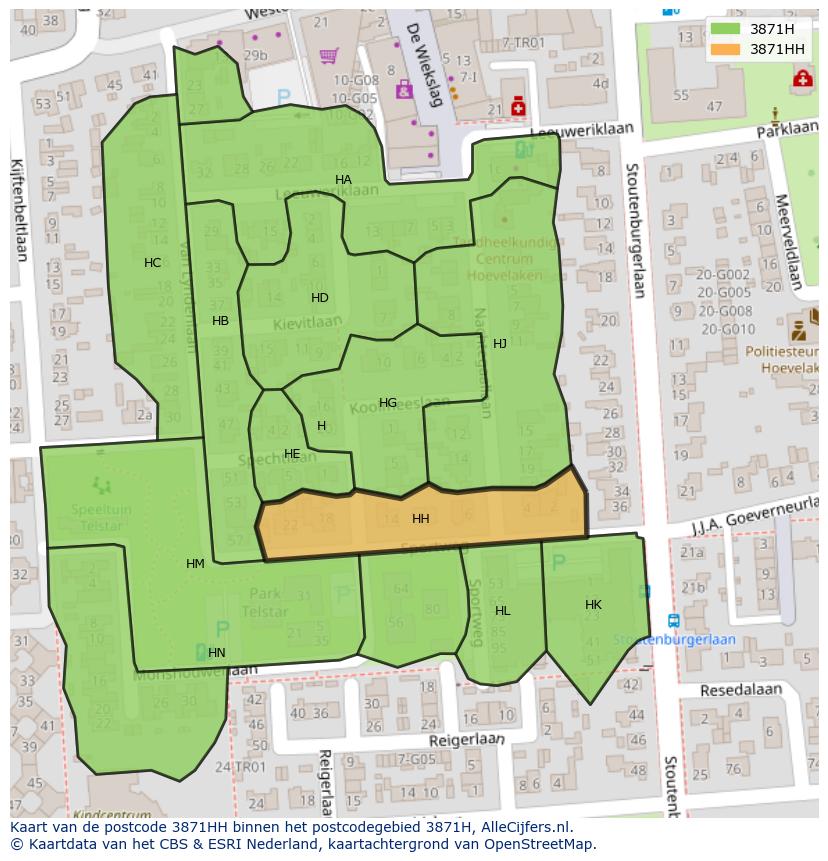 Afbeelding van het postcodegebied 3871 HH op de kaart.