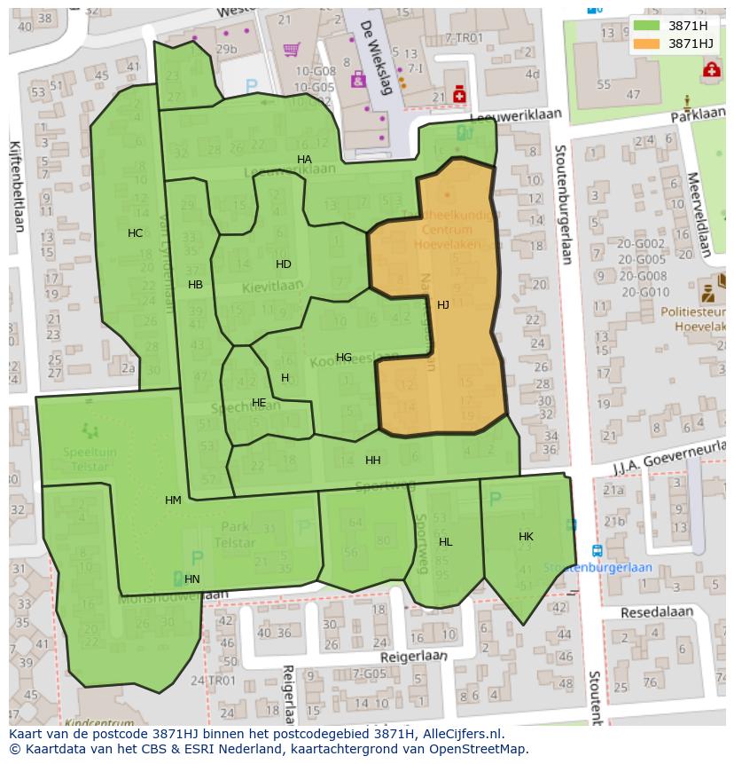 Afbeelding van het postcodegebied 3871 HJ op de kaart.