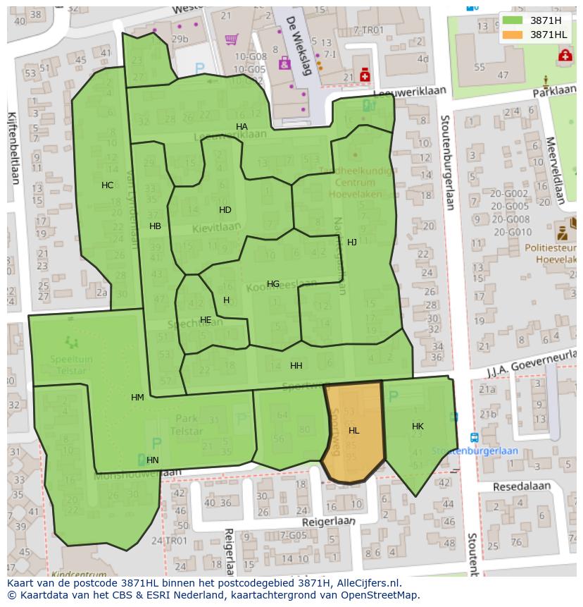 Afbeelding van het postcodegebied 3871 HL op de kaart.