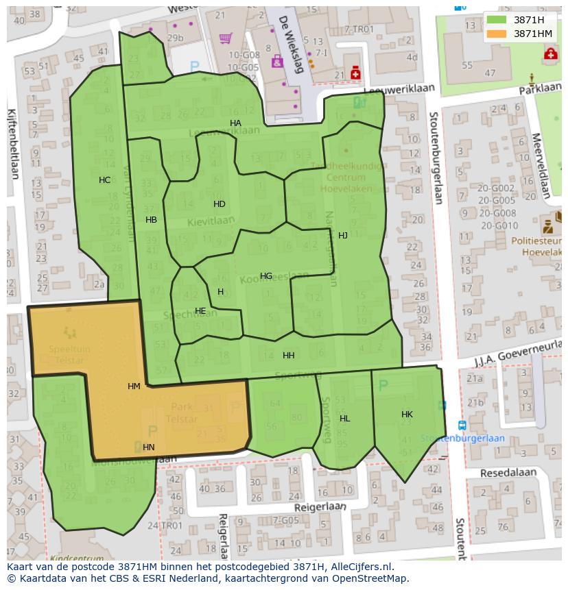 Afbeelding van het postcodegebied 3871 HM op de kaart.