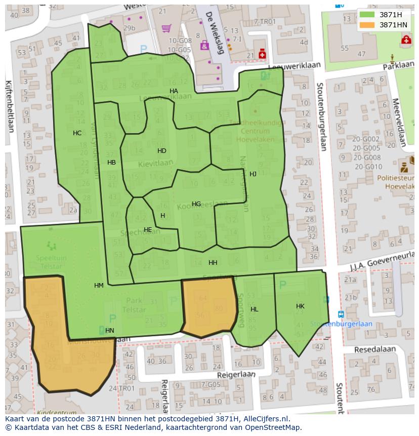 Afbeelding van het postcodegebied 3871 HN op de kaart.