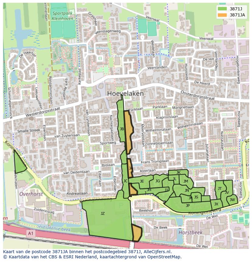 Afbeelding van het postcodegebied 3871 JA op de kaart.