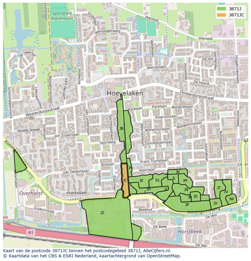 Afbeelding van het postcodegebied 3871 JC op de kaart.