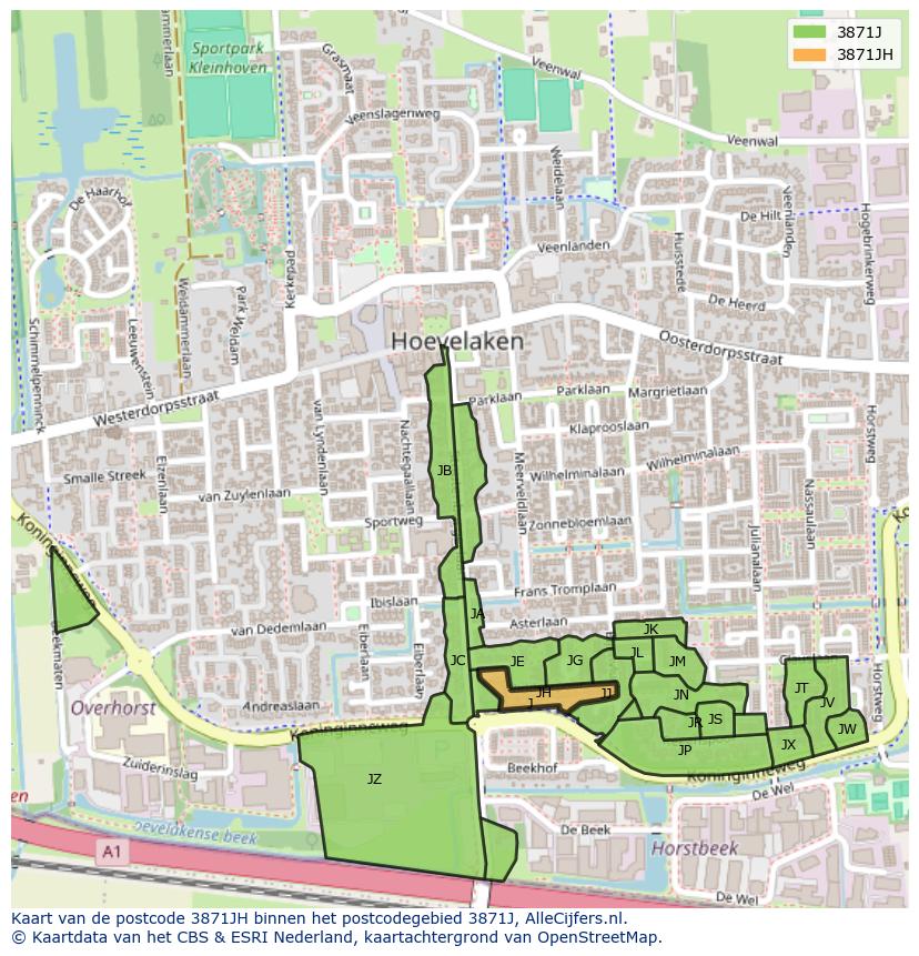 Afbeelding van het postcodegebied 3871 JH op de kaart.