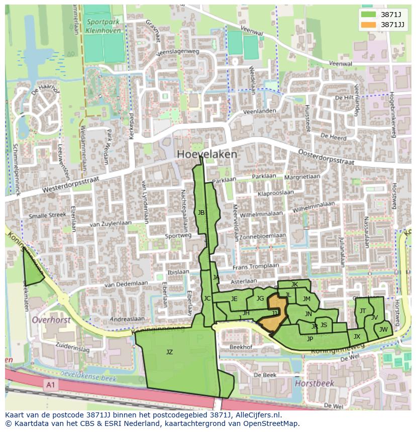 Afbeelding van het postcodegebied 3871 JJ op de kaart.