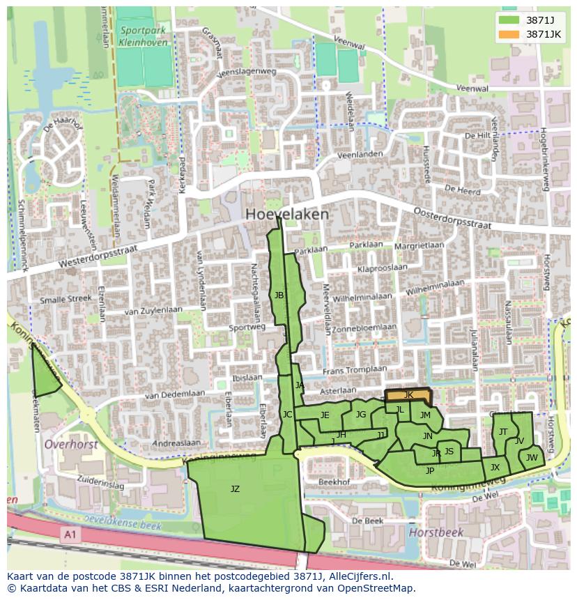 Afbeelding van het postcodegebied 3871 JK op de kaart.