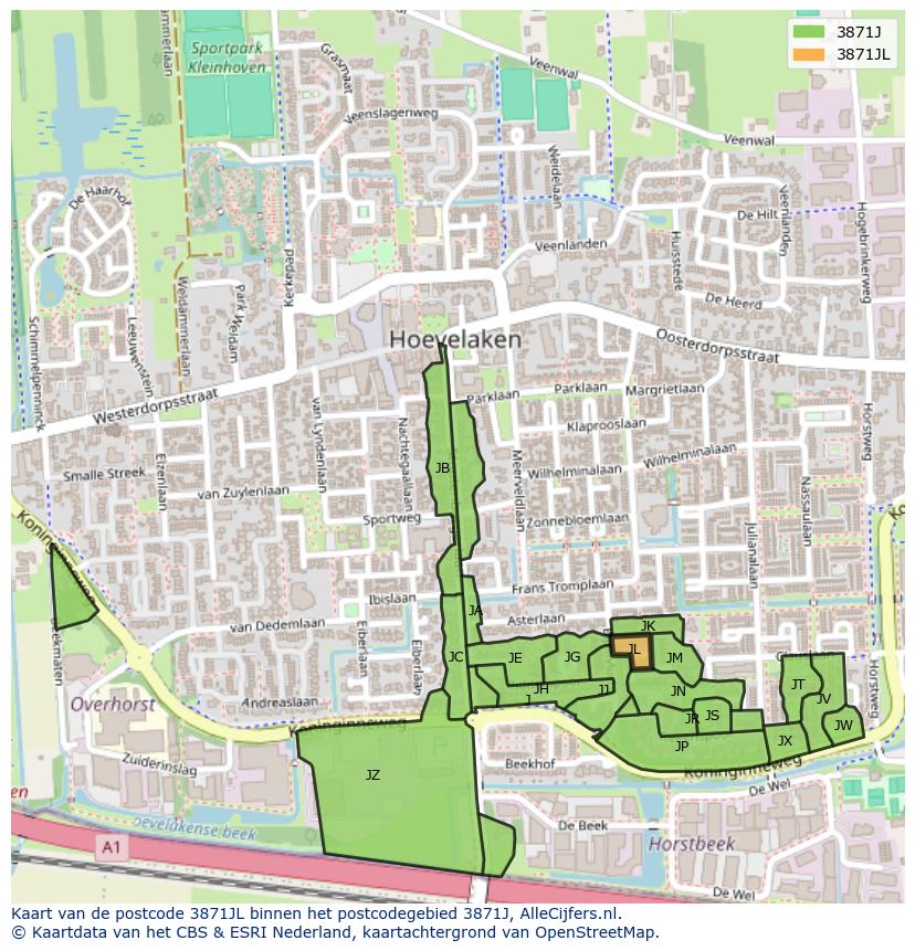 Afbeelding van het postcodegebied 3871 JL op de kaart.