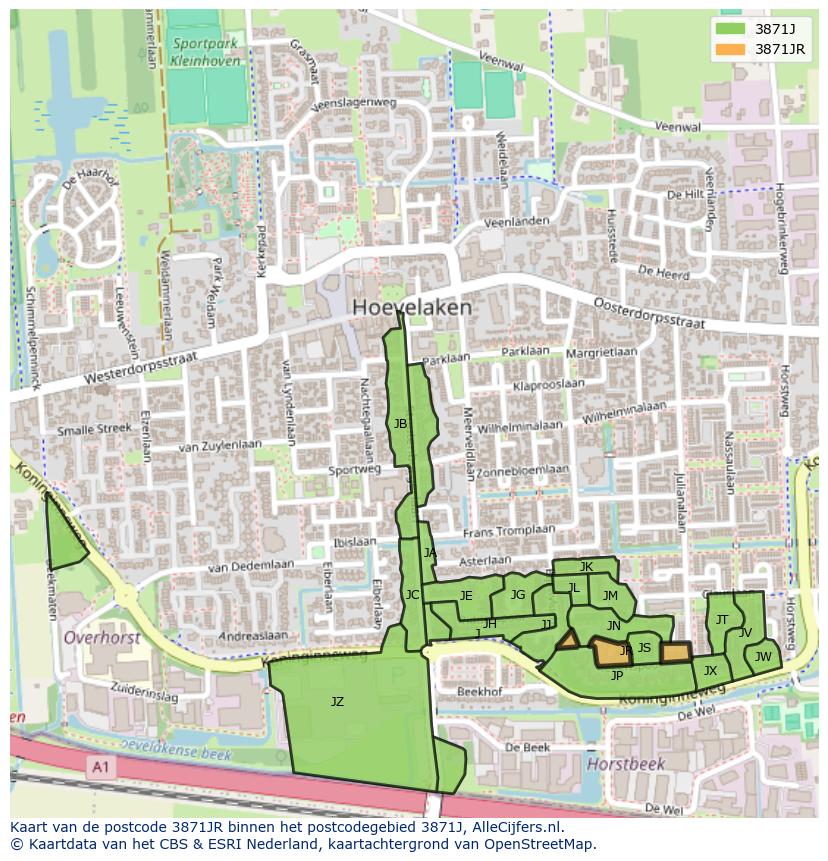 Afbeelding van het postcodegebied 3871 JR op de kaart.