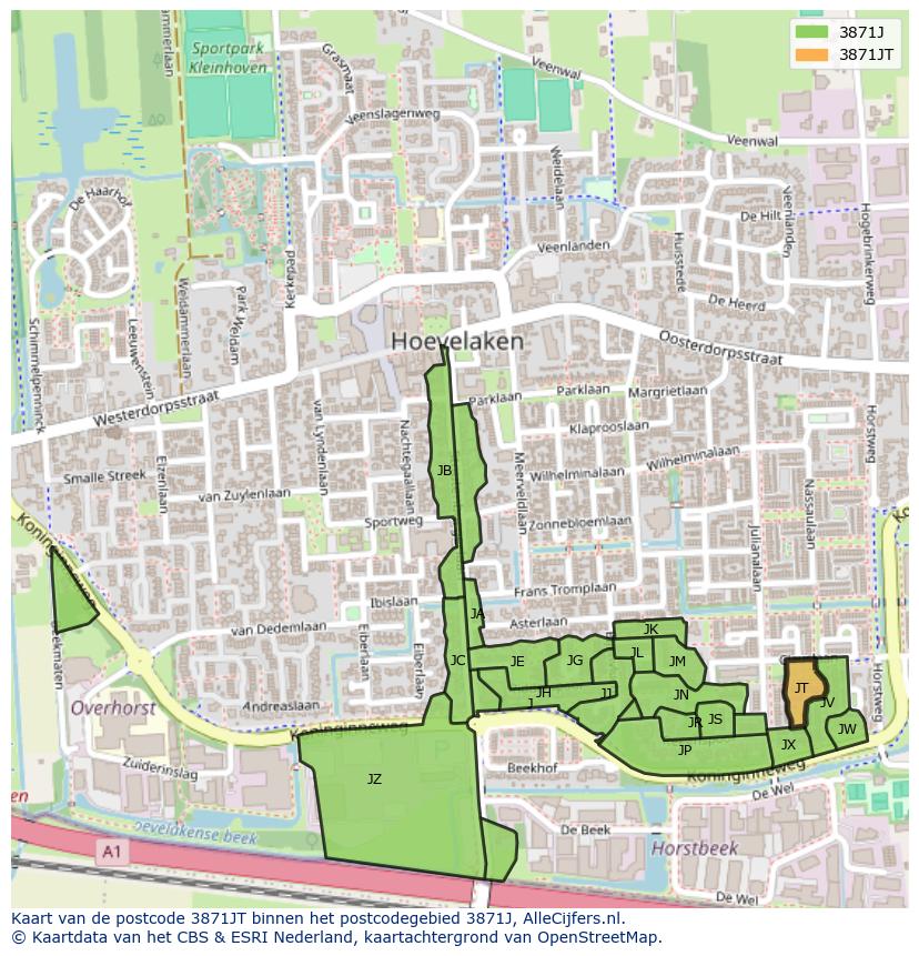 Afbeelding van het postcodegebied 3871 JT op de kaart.