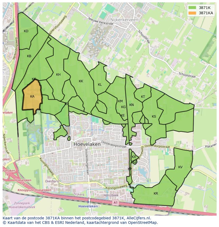 Afbeelding van het postcodegebied 3871 KA op de kaart.