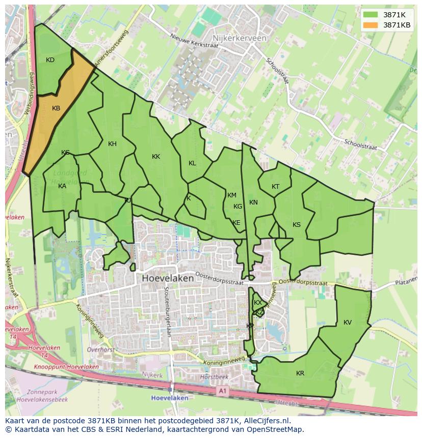 Afbeelding van het postcodegebied 3871 KB op de kaart.