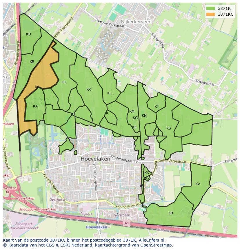 Afbeelding van het postcodegebied 3871 KC op de kaart.