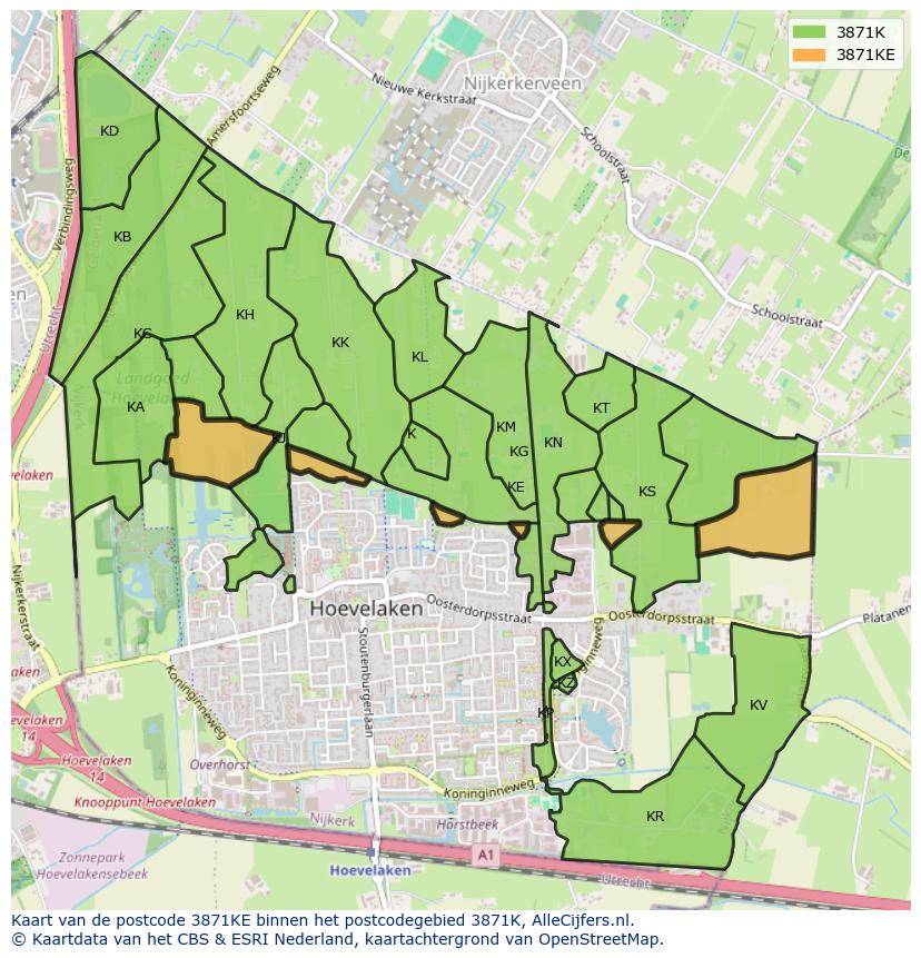 Afbeelding van het postcodegebied 3871 KE op de kaart.