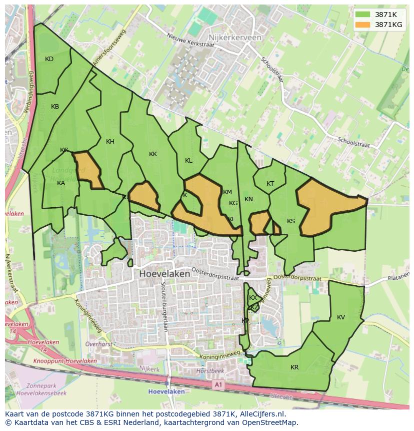 Afbeelding van het postcodegebied 3871 KG op de kaart.