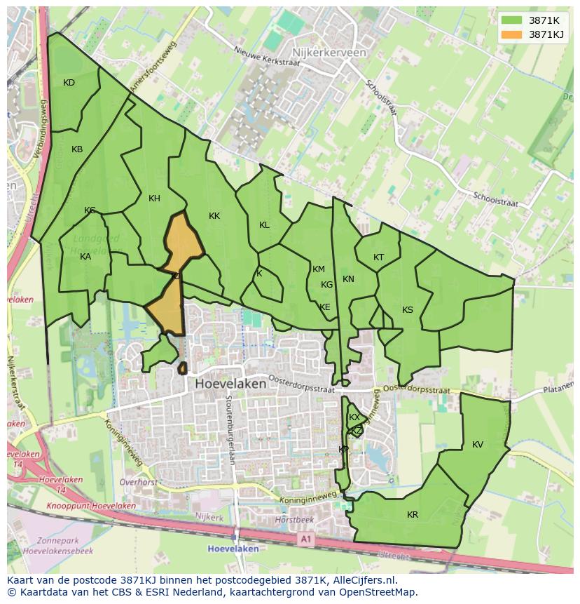 Afbeelding van het postcodegebied 3871 KJ op de kaart.