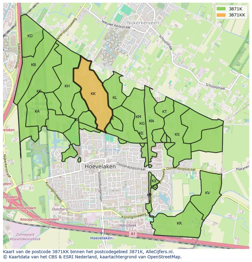 Afbeelding van het postcodegebied 3871 KK op de kaart.