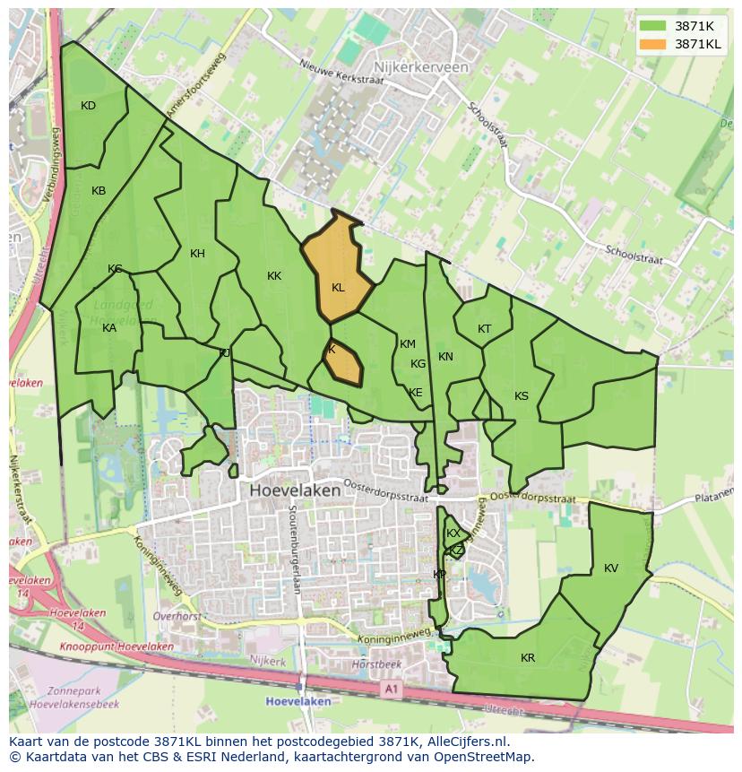 Afbeelding van het postcodegebied 3871 KL op de kaart.