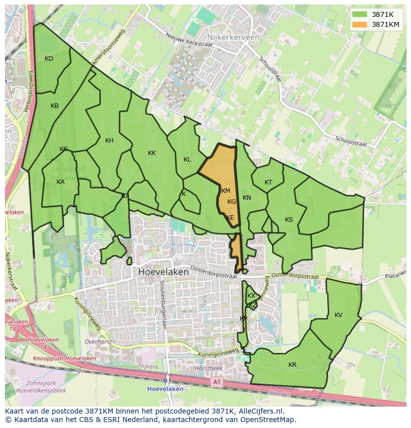 Afbeelding van het postcodegebied 3871 KM op de kaart.