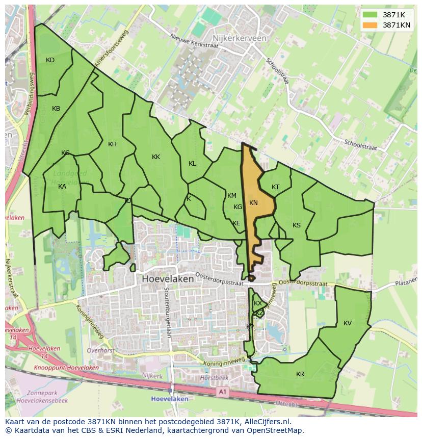 Afbeelding van het postcodegebied 3871 KN op de kaart.