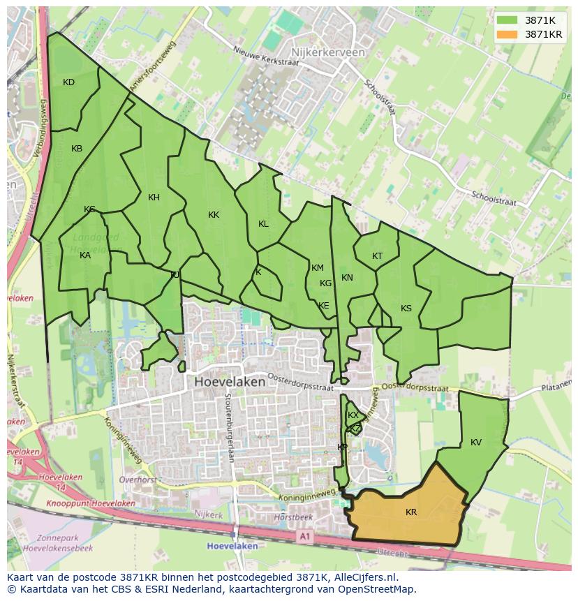 Afbeelding van het postcodegebied 3871 KR op de kaart.