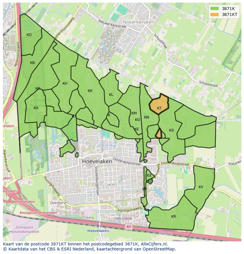 Afbeelding van het postcodegebied 3871 KT op de kaart.