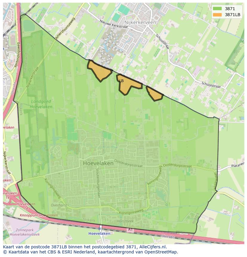 Afbeelding van het postcodegebied 3871 LB op de kaart.