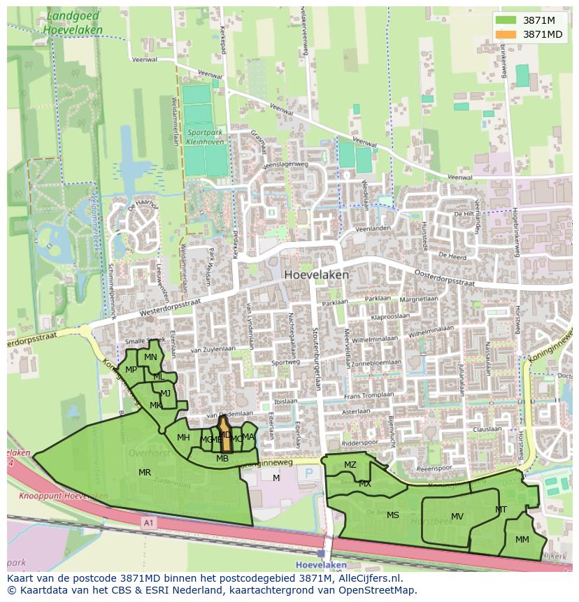 Afbeelding van het postcodegebied 3871 MD op de kaart.