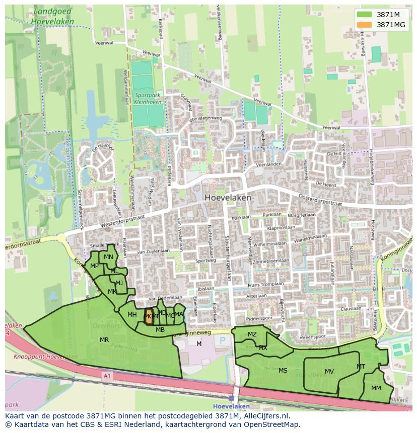 Afbeelding van het postcodegebied 3871 MG op de kaart.