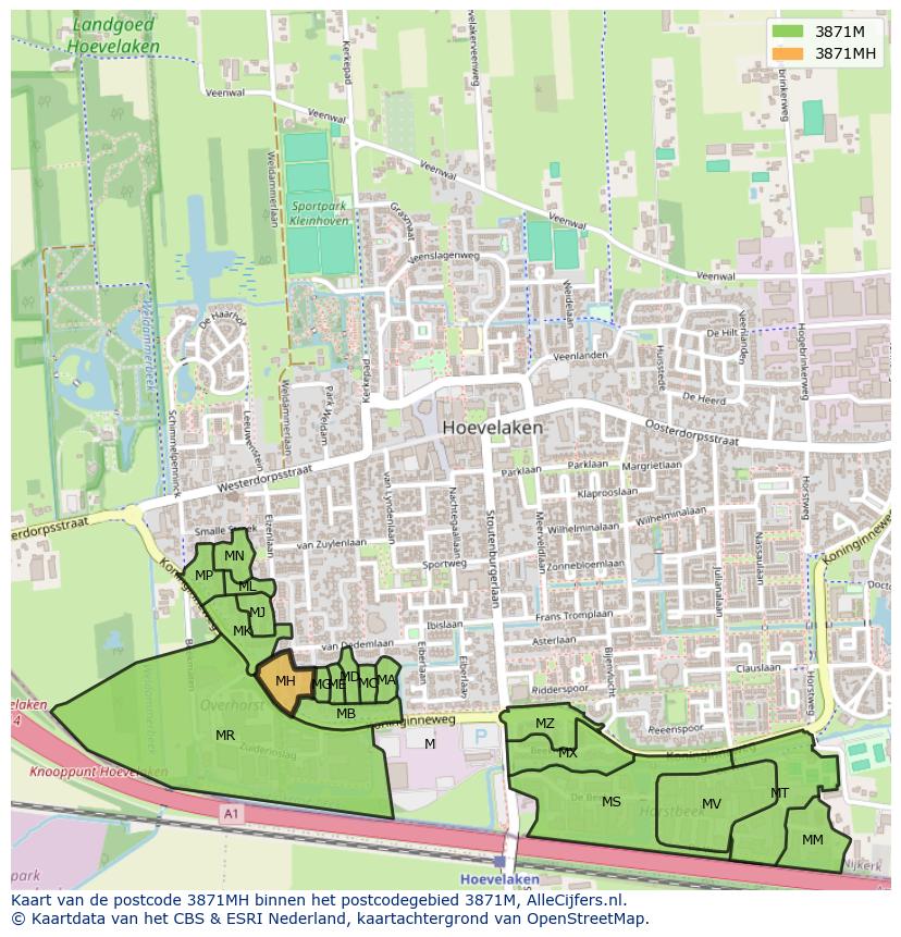 Afbeelding van het postcodegebied 3871 MH op de kaart.