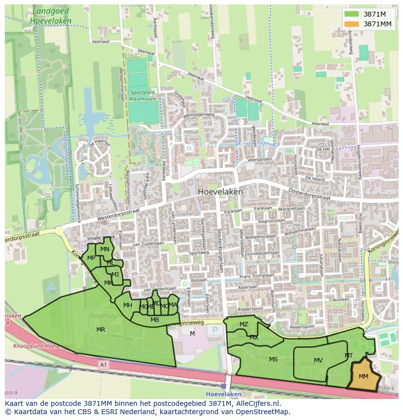 Afbeelding van het postcodegebied 3871 MM op de kaart.