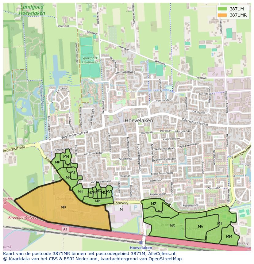 Afbeelding van het postcodegebied 3871 MR op de kaart.
