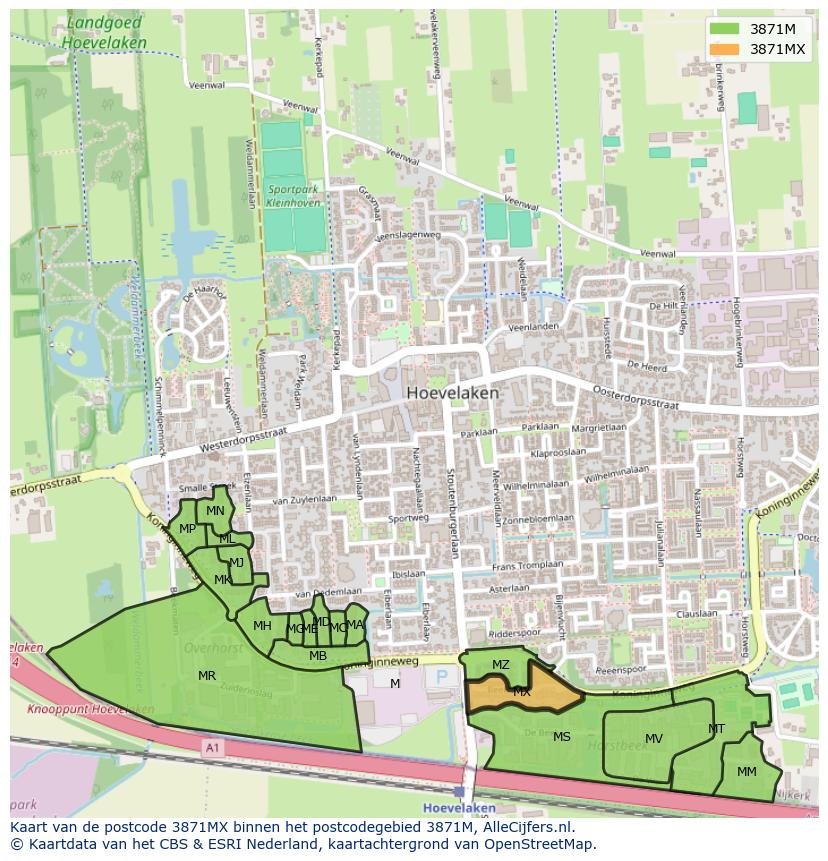 Afbeelding van het postcodegebied 3871 MX op de kaart.