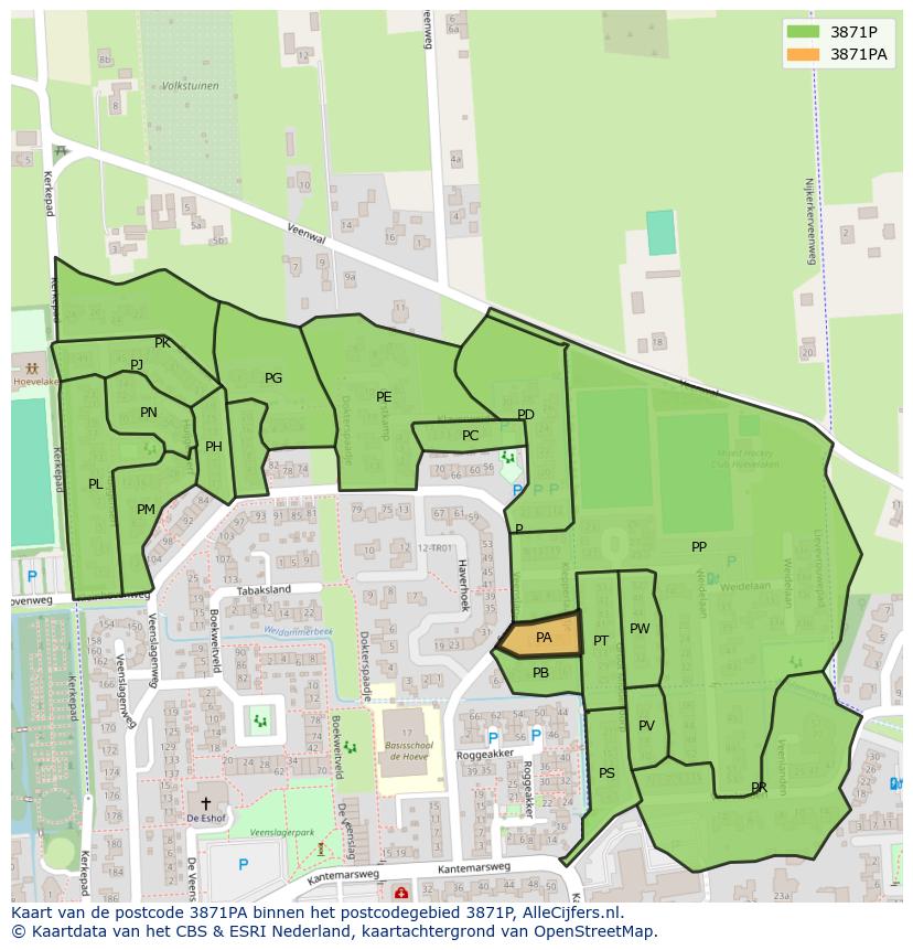 Afbeelding van het postcodegebied 3871 PA op de kaart.