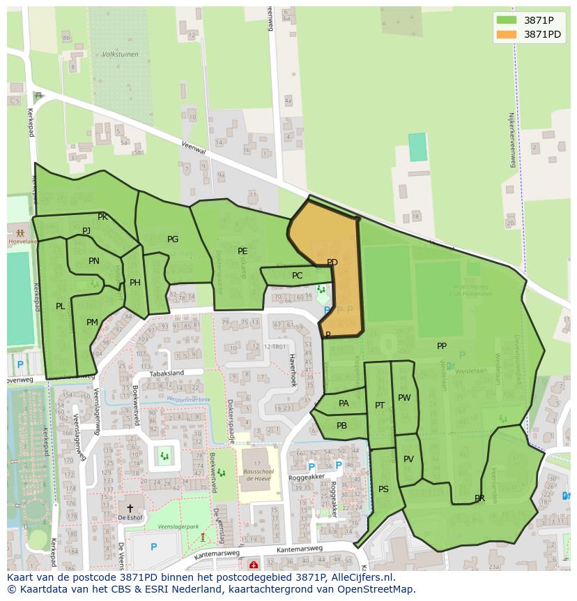 Afbeelding van het postcodegebied 3871 PD op de kaart.