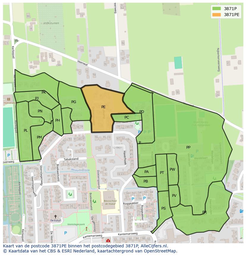 Afbeelding van het postcodegebied 3871 PE op de kaart.
