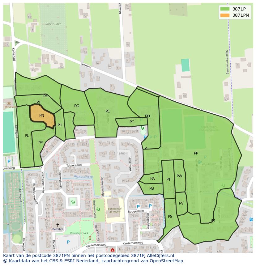 Afbeelding van het postcodegebied 3871 PN op de kaart.