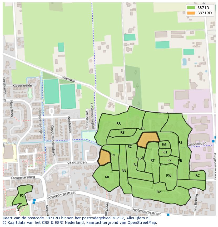 Afbeelding van het postcodegebied 3871 RD op de kaart.